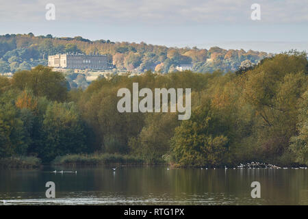 Jardins du Château de Worsbrough Wentworth réservoir usine paysage d'automne, South Yorkshire, Angleterre, Royaume-Uni, Europe Banque D'Images