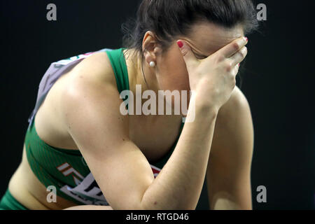 Ireland's Phil Healy réagit après le Women's 400m 3 au cours de la première journée de l'Indoor d'athlétisme à l'Emirates Arena, Glasgow. Banque D'Images