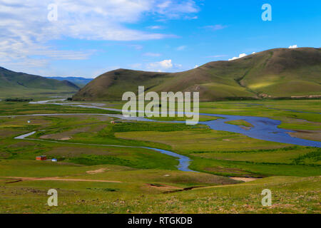 Dans la rivière, près de steppe Kharakhorin, Mongolie Banque D'Images