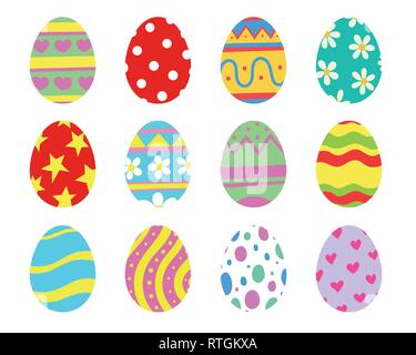 Set de 12 oeufs de Pâques collection. Décoration colorée. Hand drawn vector illustration. Illustration de Vecteur