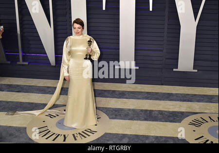 Los Angeles, CA - le 25 février : Olivia Colman, vainqueur de la Meilleure Actrice pour "la Favorite", assiste à la 2019 Vanity Fair Oscar Party hosted by Radhika Banque D'Images