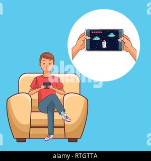 Les adolescents et les jeux smartphone Illustration de Vecteur