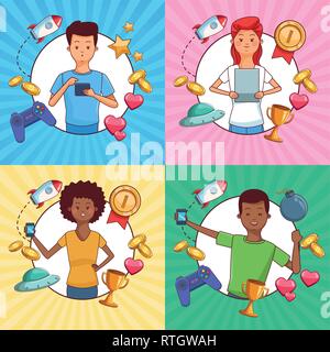 Les adolescents et les jeux smartphone Illustration de Vecteur