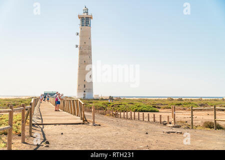 Phare dans la ville de Morro Jable situé au sud de l'île de Fuerteventura par l'océan Atlantique, Espagne Banque D'Images