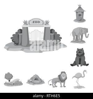 Fenêtre,porte,ours,l'éléphant,arbres,cave,lion,flamingo,mignon,compteur,brun,rose,sable,chemin,fort,jungle,grosses,paysage,grass,tête,France,palm,attente,ligne,sauvage,croissance,évidement,parc,zoo safari,animal,nature,fun,la faune,flore,animation,set,icône,,illustration,collection,isolé,design,graphisme,élément signe,gris,noir,vecteurs vecteur , Illustration de Vecteur