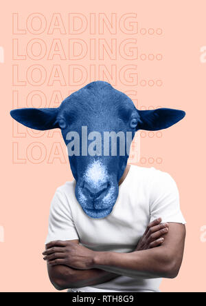 Lambin. Concept homme avec tête d'âne sur un fond de couleur. Moderne contemporain art collage Banque D'Images