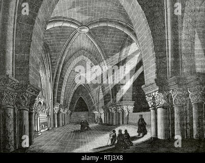 L'Espagne, la Catalogne, Lleida. La Cathédrale de Lleida. 1203-1278. À l'intérieur du temple. Gravure, 1866. Crónica general de España, Historia Ilustrada Descriptiva y de sus Provincias. La Catalogne. 1866. Banque D'Images