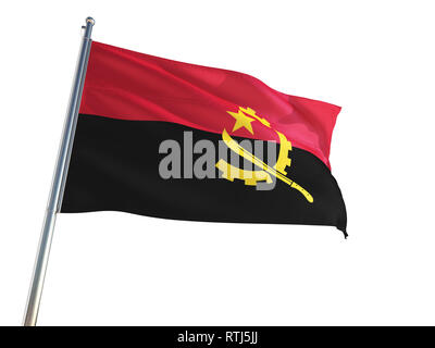 L'Angola de brandir le drapeau national dans le vent, isolé sur fond blanc. La Haute Définition Banque D'Images
