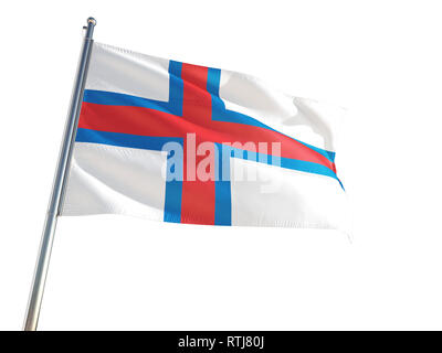 Îles Féroé de brandir le drapeau national dans le vent, isolé sur fond blanc. La Haute Définition Banque D'Images