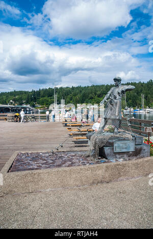 Statue commémorative de pêcheur à Gig Harbor, Washington. Banque D'Images