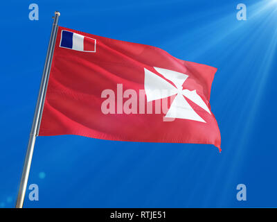 Wallis et Futuna de brandir le drapeau national sur le poteau contre Deep blue sky background. La Haute Définition Banque D'Images