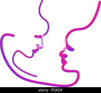 Deux personnes silhouettes tirées avec une seule ligne. Vector illustration simple. Séparer sur un fond blanc. Illustration de Vecteur