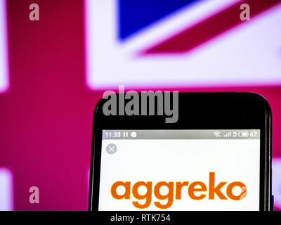 Kiev, Ukraine. 28 Février, 2019. Aggreko plc vu le logo affiché sur un téléphone intelligent. Crédit : Igor Golovniov SOPA/Images/ZUMA/Alamy Fil Live News Banque D'Images