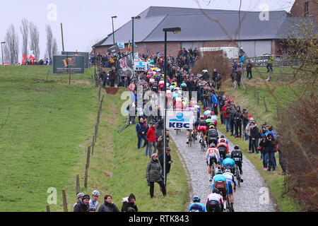 Gand, 02-03-2019, randonnée à vélo, Omloop Het Nieuwsblad, pavés Haaghoek Banque D'Images