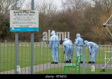 Harold Hill, Londres, Royaume-Uni. 2 mars 2019 Une jeune fille de 17 ans a été poignardé à mort dans un parc à Harold Hill Londres. Les enquêtes policières se poursuivent Crédit : Ian Davidson/Alamy Live News Banque D'Images