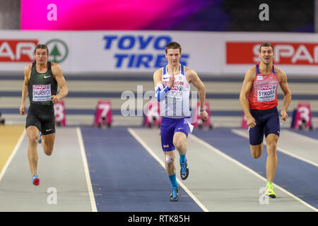 Glasgow, Ecosse, Royaume-Uni. 2 mars, 2019. Glasgow, Ecosse, Royaume-Uni. 2e Mar 2019. TIM DUCKWORTH représentant la Grande-Bretagne et d'Irlande s'exécutant en heptathlon 60 mètres d'Europe d'athlétisme en salle, Emirates Arena, Glasgow, Royaume-Uni Crédit : Findlay/Alamy Live News Banque D'Images