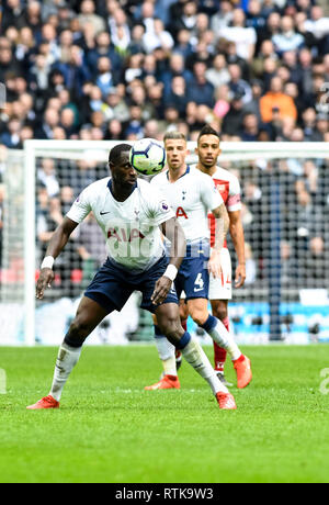 Londres, Royaume-Uni. 2 mars 2019. Moussa Sissoko de Tottenham Hotspur pendant le premier match de championnat entre Arsenal et Tottenham Hotspur au stade de Wembley, Londres, Angleterre le 2 mars 2019. Photo par Adamo Di Loreto. Usage éditorial uniquement, licence requise pour un usage commercial. Aucune utilisation de pari, de jeux ou d'un seul club/ligue/dvd publications. Banque D'Images