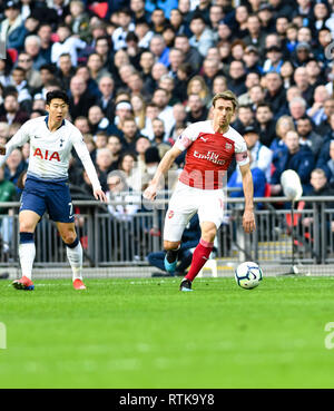 Londres, Royaume-Uni. 2 mars 2019. Nacho Monreal d'Arsenal au cours de la Premier League match entre Arsenal et Tottenham Hotspur au stade de Wembley, Londres, Angleterre le 2 mars 2019. Photo par Adamo Di Loreto. Usage éditorial uniquement, licence requise pour un usage commercial. Aucune utilisation de pari, de jeux ou d'un seul club/ligue/dvd publications. Banque D'Images