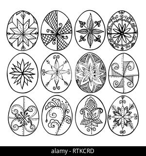 Les oeufs de Pâques, oeufs de Pâques, décoré avec de la cire d'abeille - pour célébrer Pâques. Sa vieille tradition des modèles doodle Illustration de Vecteur