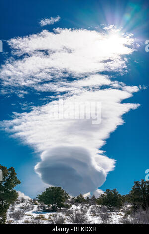 Les formations de nuages lenticulaires contre ciel bleu cobalt ; centre du Colorado, USA Banque D'Images