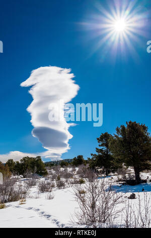 Les formations de nuages lenticulaires contre ciel bleu cobalt ; centre du Colorado, USA Banque D'Images