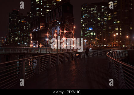 Nuit scenic Gantry Plaza State Park à Long Island City, New York la nuit Banque D'Images