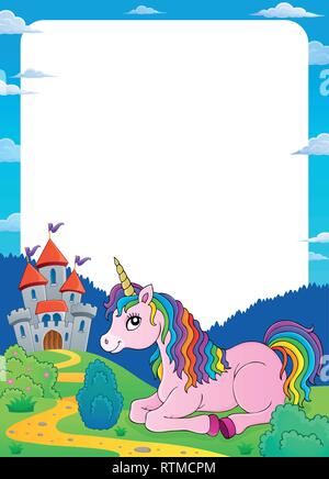 Licorne près de castle cadre thématique 2 - eps10 vector illustration. Illustration de Vecteur