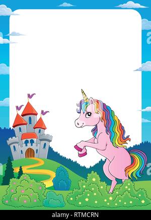 Licorne près de castle cadre thématique 4 - eps10 vector illustration. Illustration de Vecteur