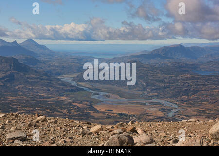 En voyant le Rio Ibanez et Villa Cerro Castillo, d'Aysen, en Patagonie, au Chili Banque D'Images