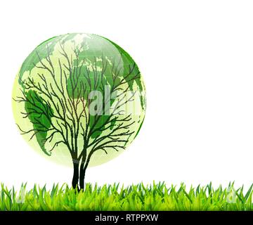La forme de l'arbre isolé sur la carte du monde en arrière-plan avec Vector Illustration de Vecteur