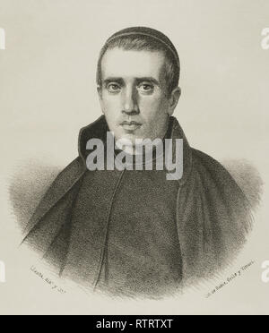 Jaime Balmes (1810-1848). L'Espagnol philosophe, théologien, sociologue et politique witer. La lithographie. Historia Ilustrada Descriptiva y de sus Provincias. La Catalogne. 1866. Banque D'Images