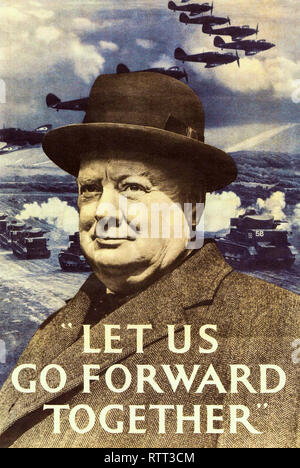 Winston Churchill, Allons de l'avant ensemble, en motivational poster, World War 2, 1940 Banque D'Images