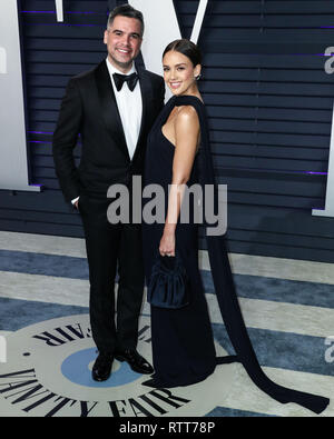 BEVERLY HILLS, LOS ANGELES, CA, USA - 24 février : Cash Warren et femme / actrice Jessica Alba pour arriver à la 2019 Vanity Fair Oscar Party organisée à l'Annenberg Center for the Performing Arts le 24 février 2019 à Beverly Hills, Los Angeles, Californie, États-Unis. (Photo par Xavier Collin/Image Press Office) Banque D'Images