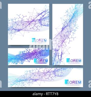Abstract vector set de bannières web moderne. Arrière-plan scientifique la cybernétique linéaire dynamique avec les vagues. Arrière-plan de communication et de molécule Illustration de Vecteur