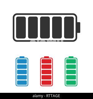 L'icône de batterie chargée dans des couleurs différentes. Bleu rouge et vert de symboles Illustration de Vecteur