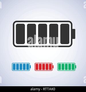 L'icône de batterie chargée dans des couleurs différentes. Bleu rouge et vert de symboles Illustration de Vecteur