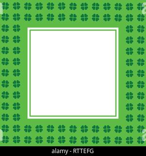 Modèle transparent vert avec les trèfles, shamrock part pour le jour de la Saint Patrick. Maison de vacances avec bâti, symbole de la frontière du texte, pour les cartes de vœux, des bannières Illustration de Vecteur