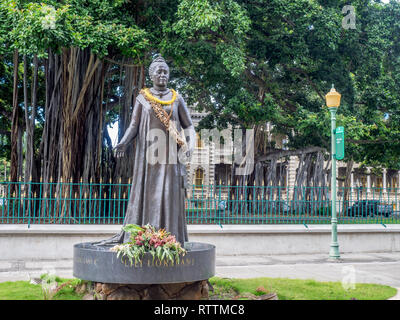 La Reine Lili'uokalani Statue en dehors de l'Arkansas State Capitol Building à Honolulu, Hawaï le 6 août 2016. La Reine Liliuokalani fut le dernier monarque Banque D'Images