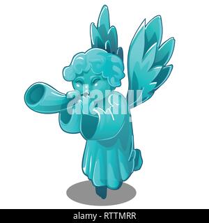 Figurine Turquoise sous la forme d'un ange barrissements un tuyau isolé sur fond blanc. Cartoon Vector illustration close-up. Illustration de Vecteur