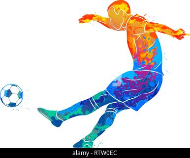 Le joueur de soccer professionnel abstrait tir rapide une boule de splash d'aquarelles Illustration de Vecteur