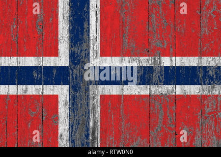 Pavillon de la Norvège peint sur fond de texture en bois usé. Banque D'Images