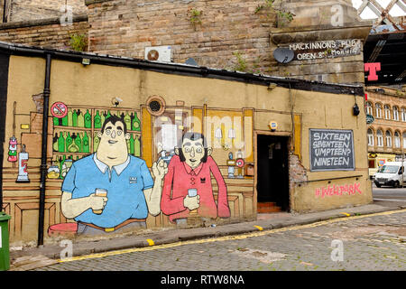 Glasgow extérieur bar illustré à l'extérieur avec une peinture de l'intérieur. Scotland UK Banque D'Images