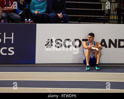 Glasgow, UK : 2er mars 2019 : Guy Learmonth crashed out de la demi-finale du 800m hommes sur l'athlétisme en salle 2019.Crédit : Pawel Pietraszewski/ Alamy News Banque D'Images