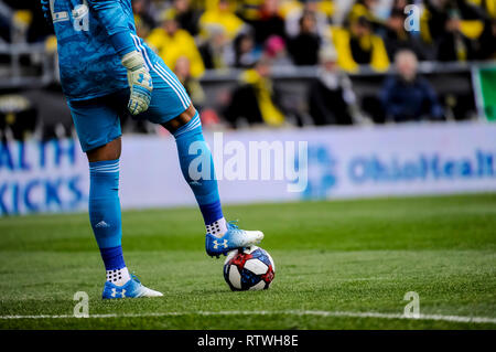 Samedi, Mars 02, 2019 : Columbus Crew SC gardien Zack Steffen (23) dans la première moitié du match entre les New York Red Bulls et Columbus Crew SC dans le match d'ouverture au stade de Mapfre, à Columbus OH. Crédit Photo obligatoire : Dorn Byg/Cal Sport Media. Columbus Crew SC 1 - New York Red Bulls 1 Banque D'Images