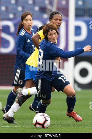 Nashville, USA. 3e Mar, 2019. Mayu Ikejiri (avant) du Japon fait concurrence au cours d'un SheBelieves Cup women's Soccer Match contre le Brésil au Stade de Nissan à Nashville, Tennessee, aux États-Unis, le 2 mars 2019. Le Japon a gagné 3-1. Source : Xinhua/Alamy Live News Banque D'Images