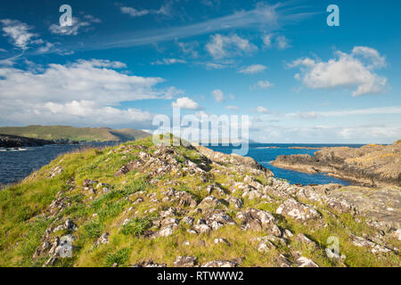 Vue vers la baie de Ballydonegan et l'océan Atlantique près de Allihies, Péninsule de Beara, à l'Ouest, Cork, Irlande Banque D'Images