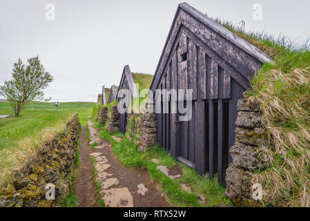 Dans les bâtiments de ferme historique Keldur Turf House Museum dans la partie sud de l'Islande Banque D'Images