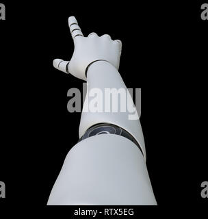 Robot-main pointant l'index, isolé Banque D'Images