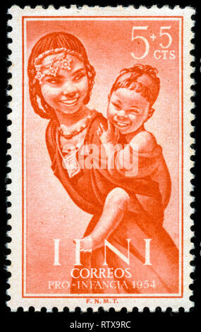 Timbre-poste de l'ancienne colonie espagnole Ifni publié en 1954 Banque D'Images