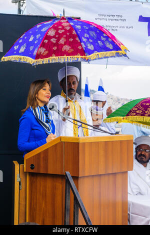 Jérusalem, Israël - 11 NOVEMBRE 2015 : Revital Swid, membre de la Knesset s'exprime à l'SIGD, à Jérusalem, Israël. Banque D'Images